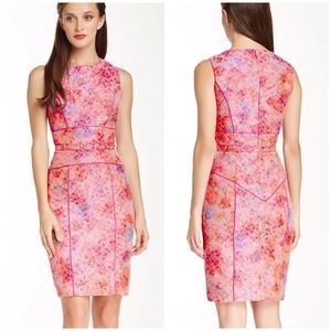 NWOT Theia Peony Floral Jacquard Belted Sheath Dress